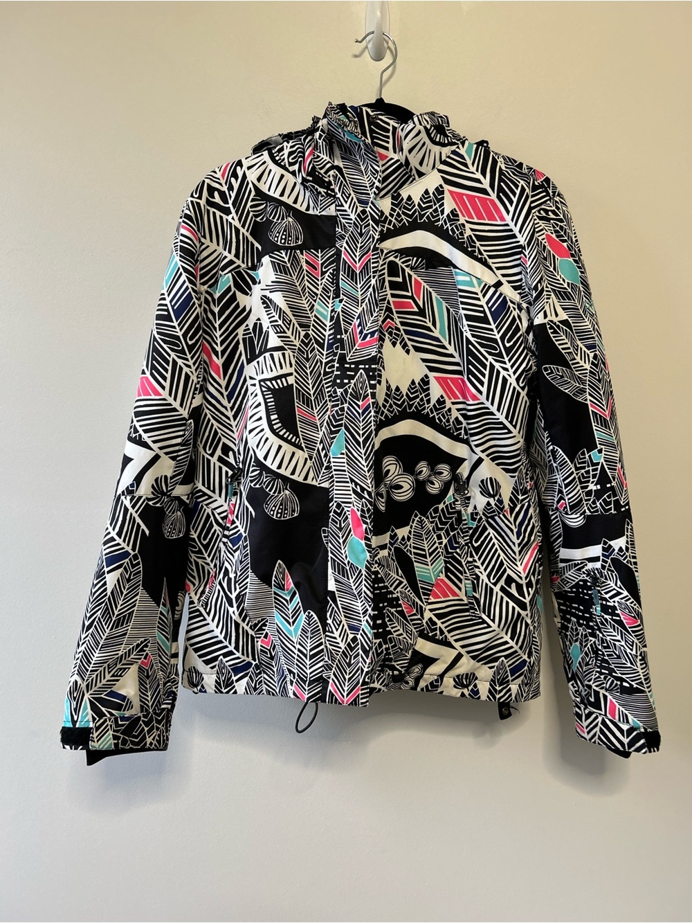 Roxy XL DryFlight 10K Ski Jacket Faux Fur Hood Tropical Print Winter Coat Snow